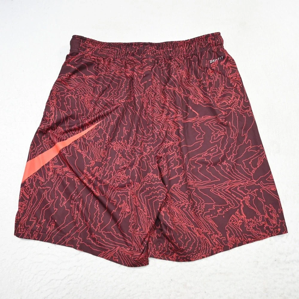 Nike‎ Basketball Shorts Mens XXL Regular Maroon Red Topo Print Big Swoosh Logo